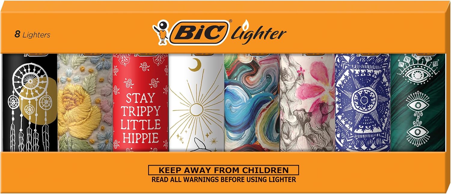 BIC Pocket Lighter, Special Edition Bohemian Collection, 8-Pack Assortment