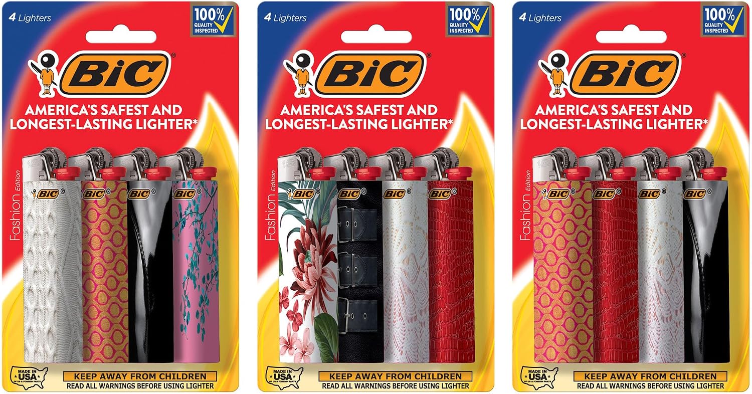 BIC Maxi Pocket Lighters, Fashion Designs, 12-Pack