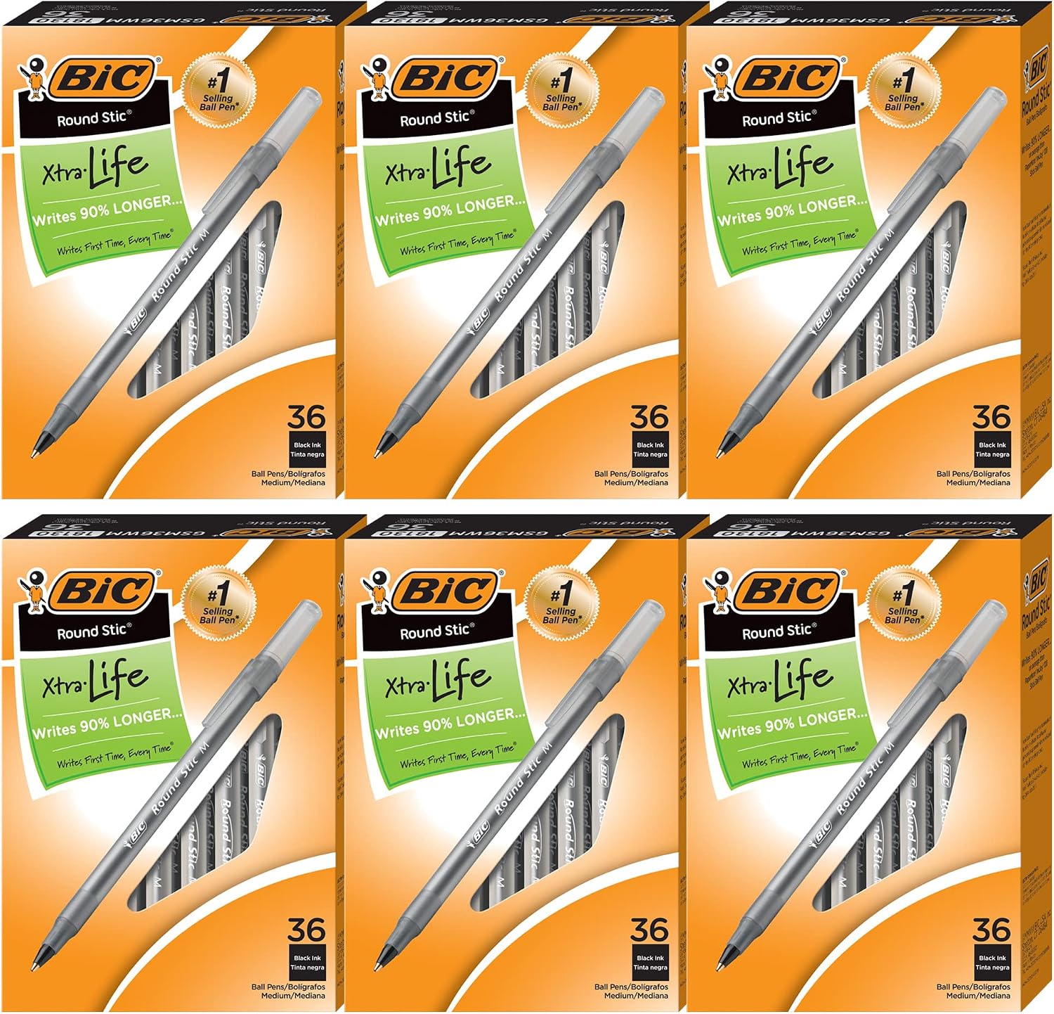 BIC Round Stic Xtra Life Black Ballpoint Pens, Medium Point (1.0mm), 216-Count Pack of Bulk Pens, Flexible Round Barrel for Writing Comfort, No. 1 Selling Ballpoint Pens
