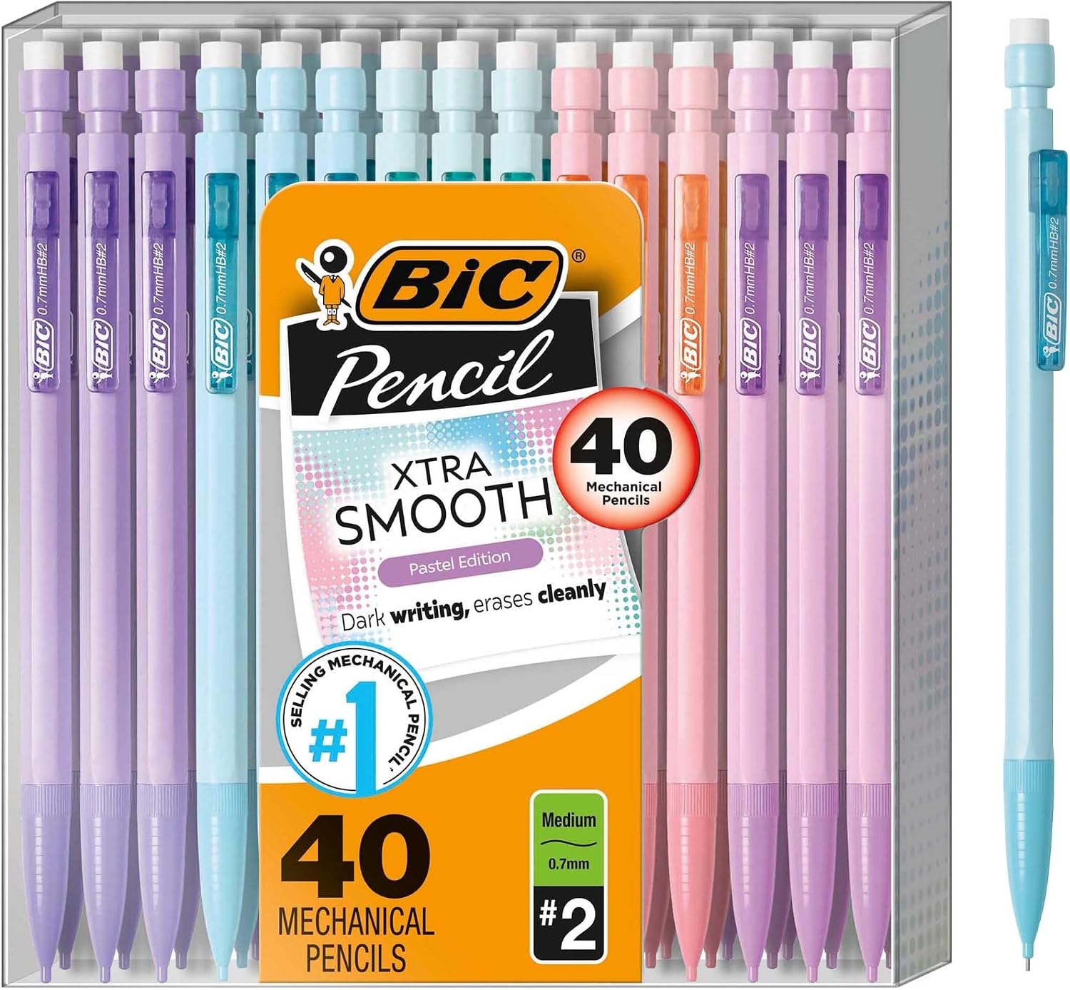 BIC Xtra Smooth Pastel Mechanical Pencils, 40-Count Pastel Edition