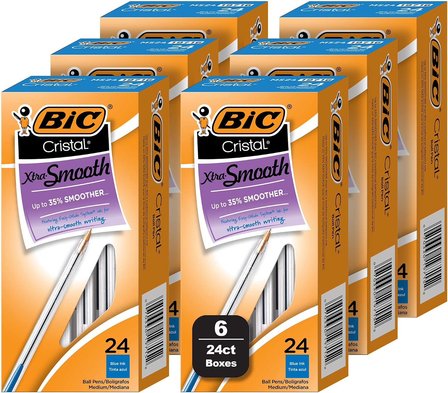 BIC Cristal Xtra Smooth Blue Ballpoint Pens, Medium Point (1.0mm), 144-Count Bundle, Extra Smooth and Reliable Ballpoint Pens
