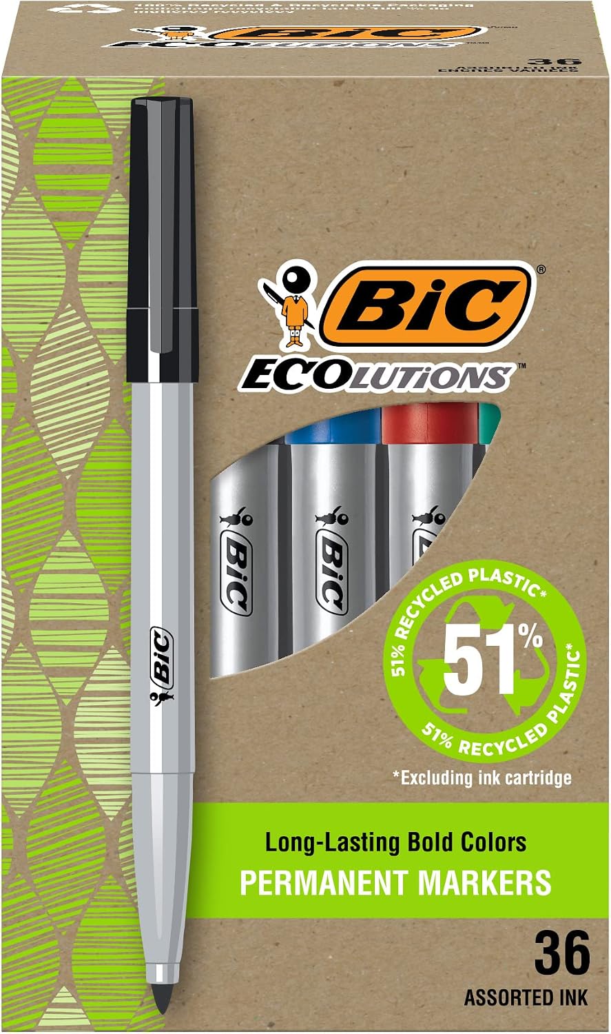 BIC Ecolutions Fine Permanent Markers, 36-Count Assorted Colors Pack