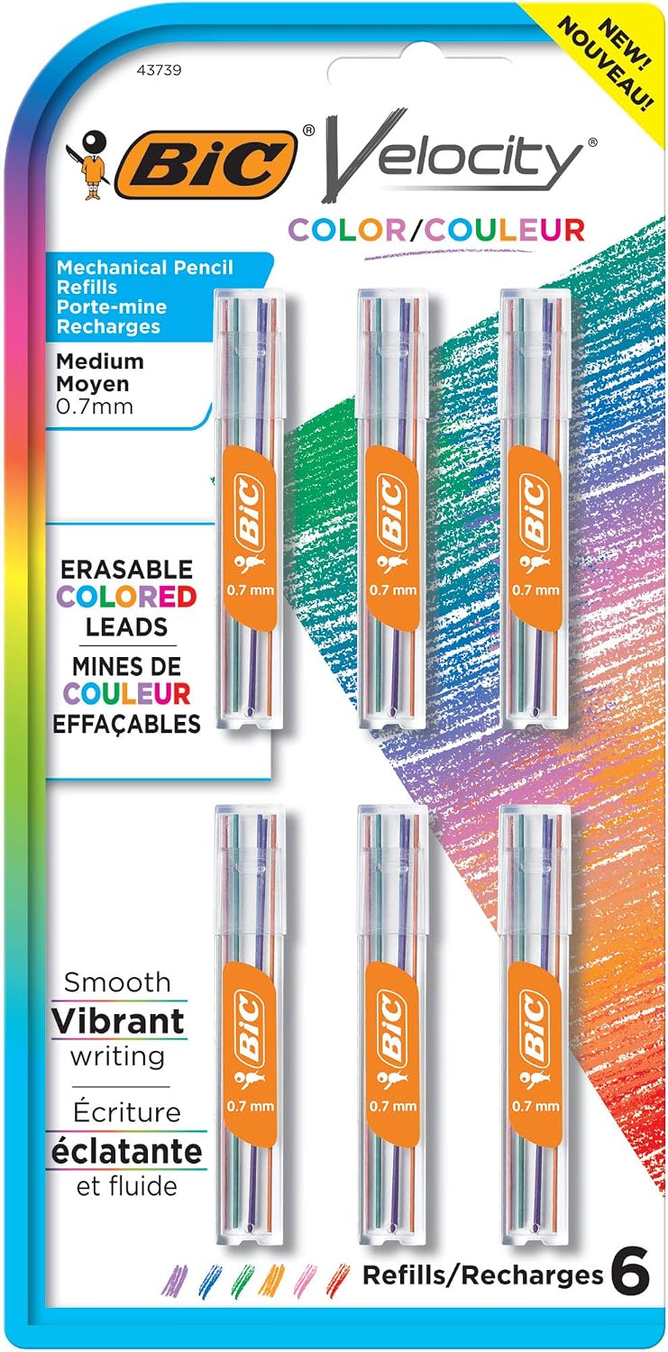 BIC Velocity Colored Lead Mechanical Pencil Refills, 36-Count, Medium Point