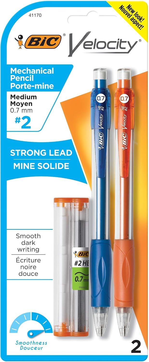 BIC Velocity Mechanical Pencils, 2-Count Pack, Medium Point, 0.7mm