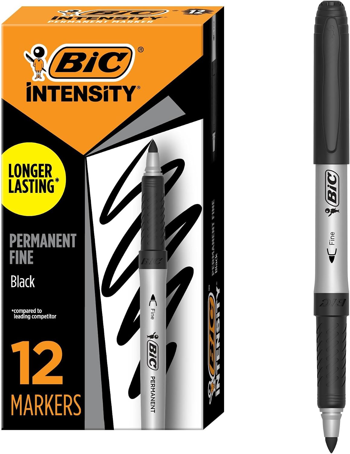 BIC Intensity Black Permanent Markers, Fine Point, 12-Count Pack of Markers