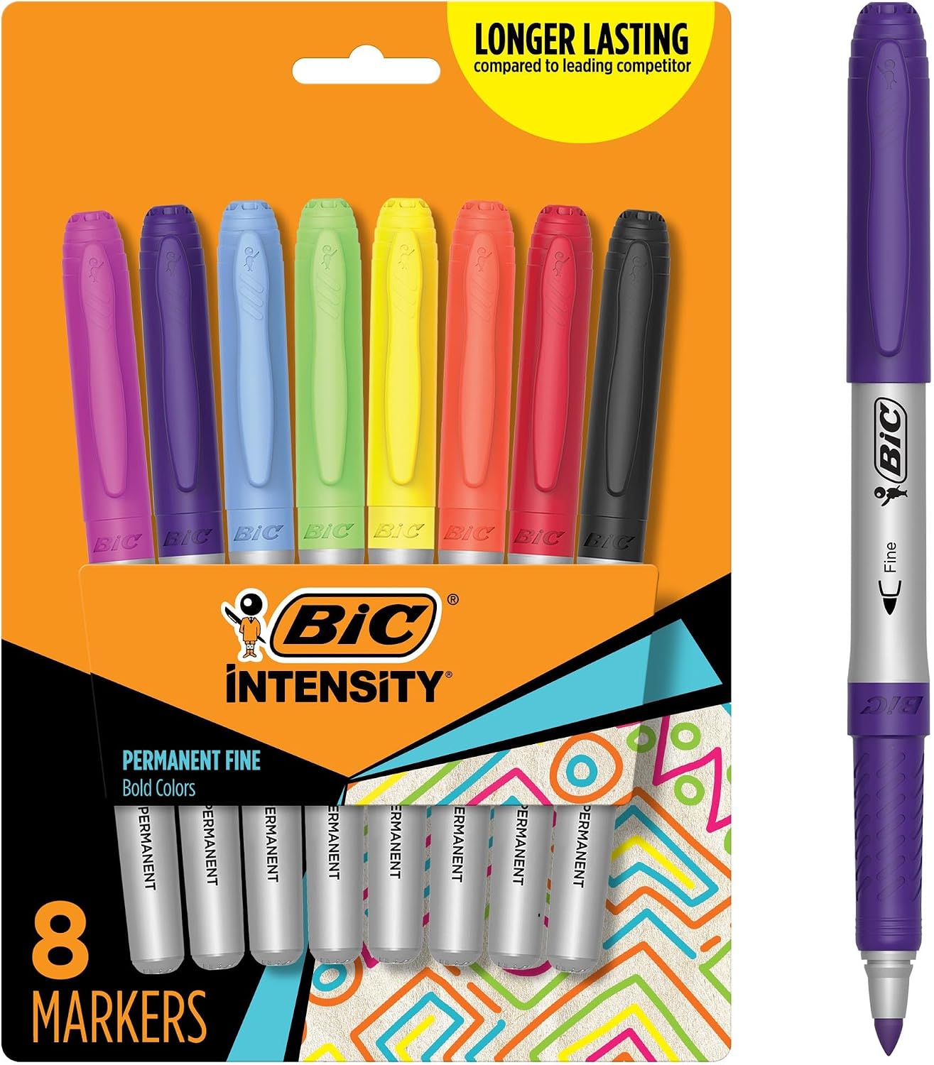 BIC Intensity Assorted Colors Fashion Permanent Markers, Fine Point, 8-Count Pack of Color Markers With Non-Slip Grip for Comfort and Control Vibrant Assorted