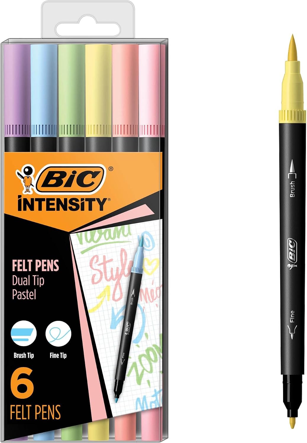 BIC Intensity Dual Tip Fineliner Pens, Assorted Pastel Colors, 6-Count Pack