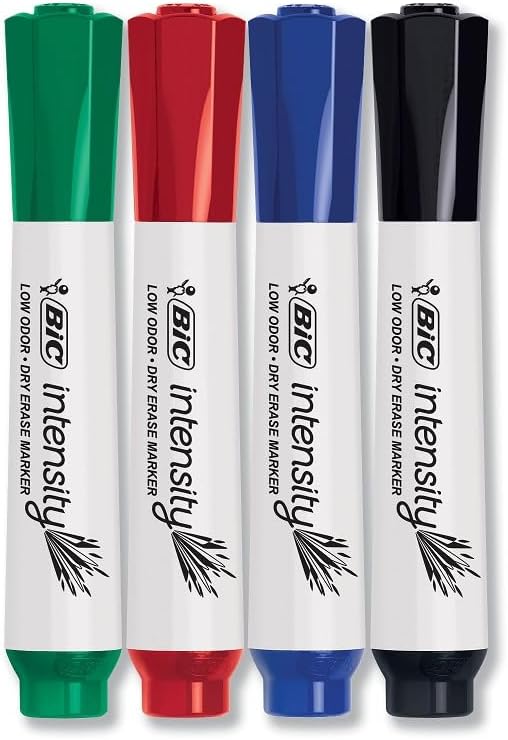 BIC Intensity Low Odor Dry Erase Markers, Chisel Tip, 4-Count Pack