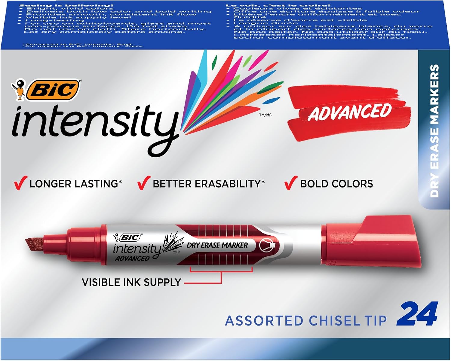 BIC Intensity Advanced Colorful Dry Erase Markers, Chisel Tip, 24-Count Assorted