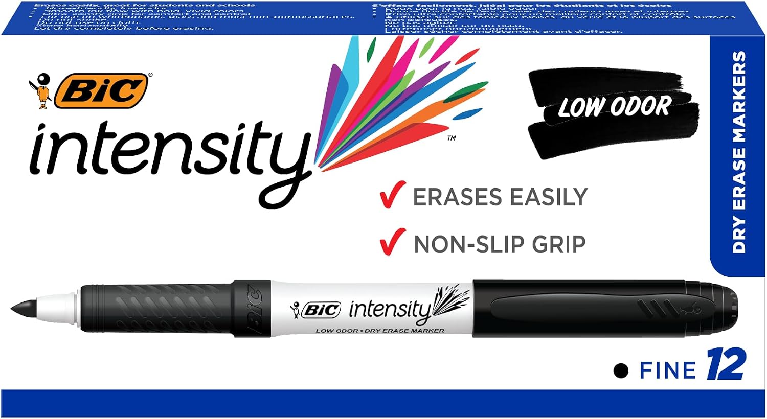BIC Intensity Black Low Odor Dry Erase Markers, Fine Tip, 12-Count Pack