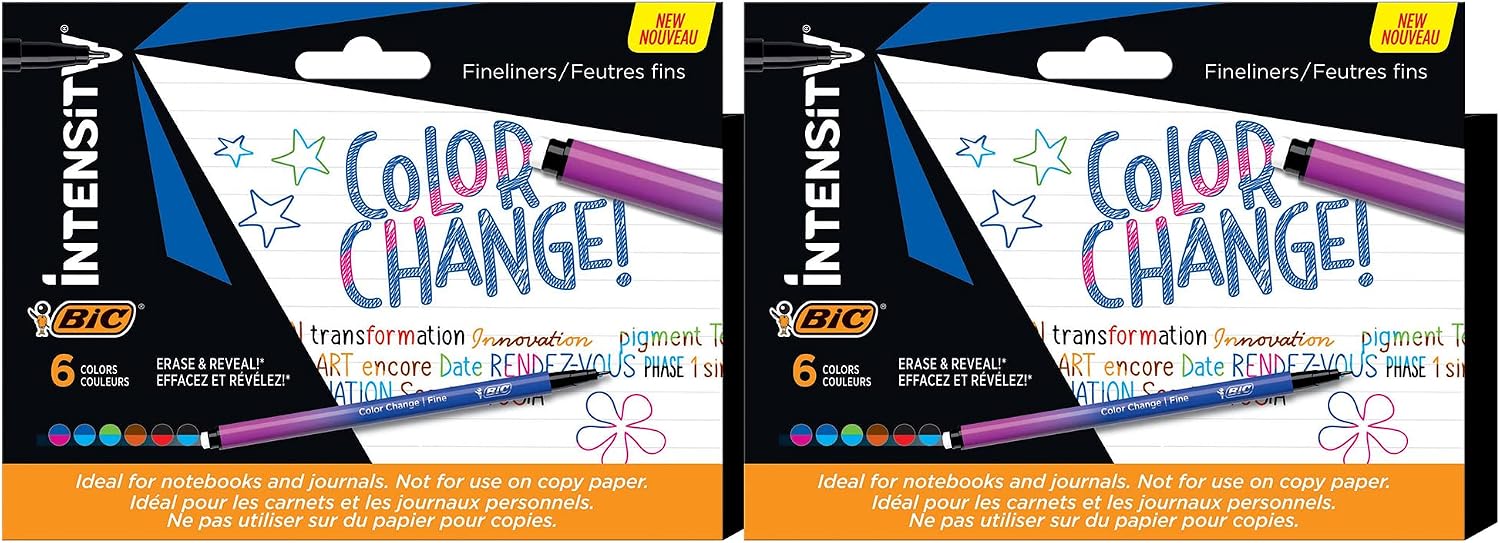 BIC Intensity 12-Pack Color Change 0.4mm Fine Tip Felt Pen with a Unique Color-Changing Technology for Crative Writing