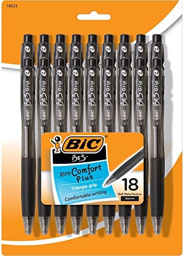BIC BU3 Grip Retractable Ballpoint Pen, Medium Point, Black, 18-Count